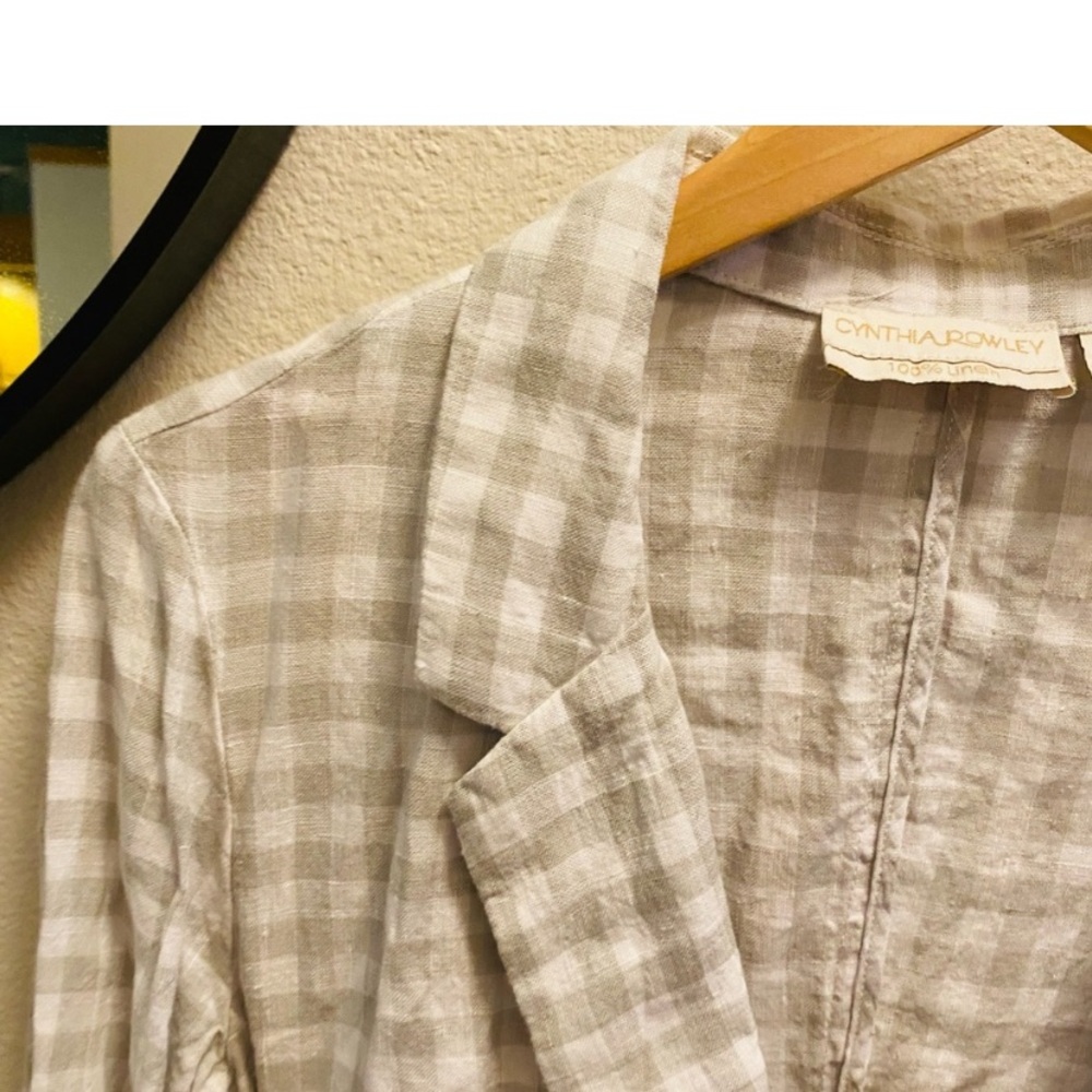 ⭐️ CYNTHIA ROWLEY Gray Checked Linen Blazer Jacket - Picture 4 of 7